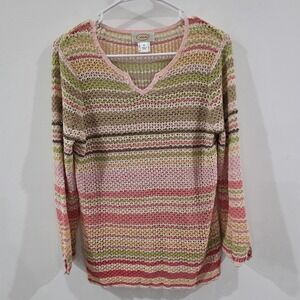Vintage Talbots Womens Silk Open Knit Top Size Medium Striped Colorful Sheer